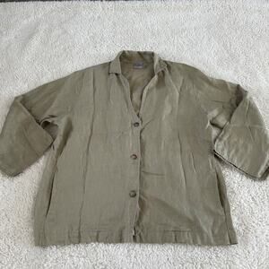 VTG Womens Linen Biege Blazer Sz L Scandi Grandma CottageCore Sustainable Soft